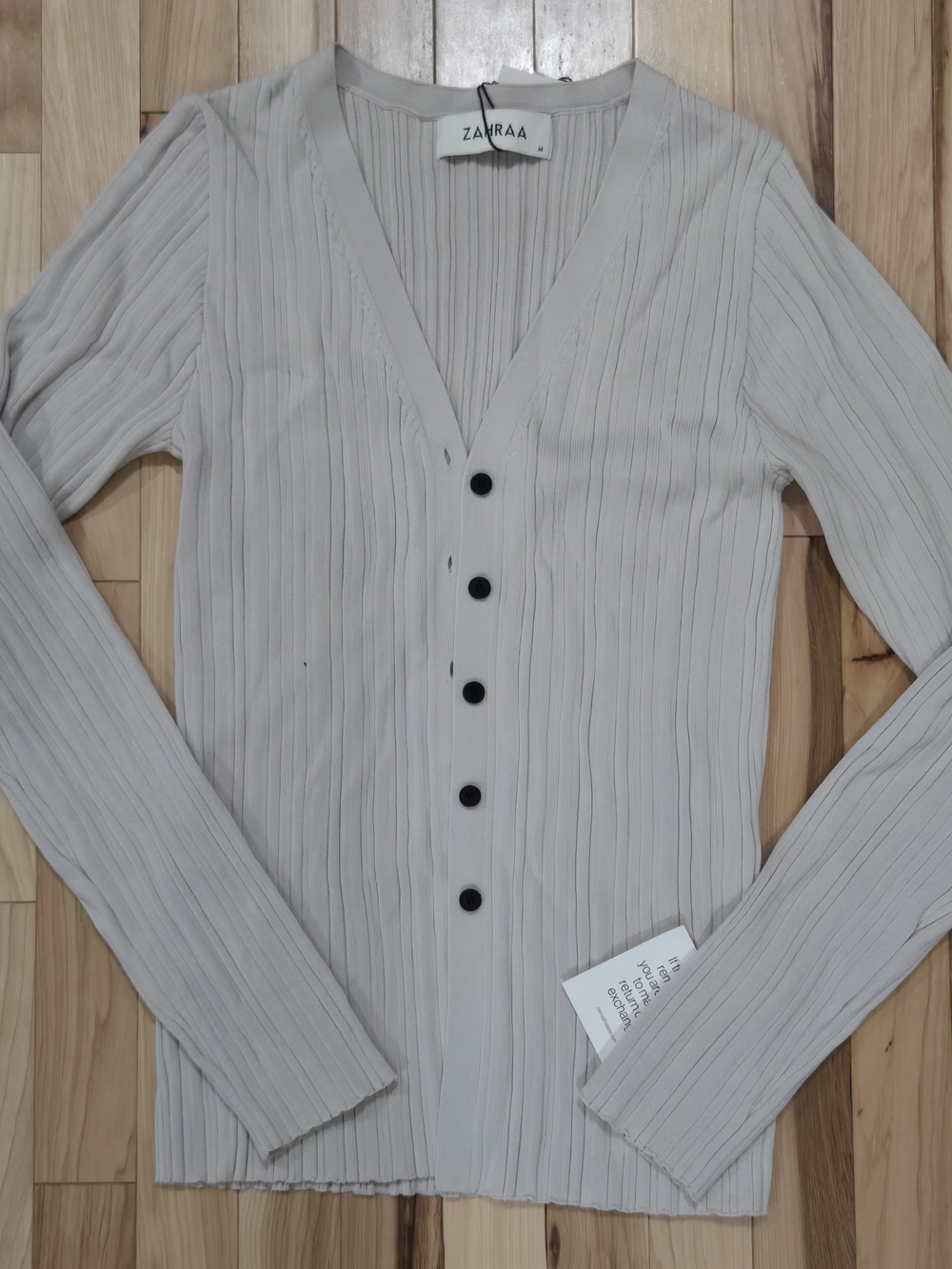 Ezra Long Sleeve Ribbed V Neck Knit Cardigan Gray, from Zahraa the Label Size M